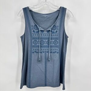 Garnet Hill Embroidered Tie Front Tank Top Blue Size S